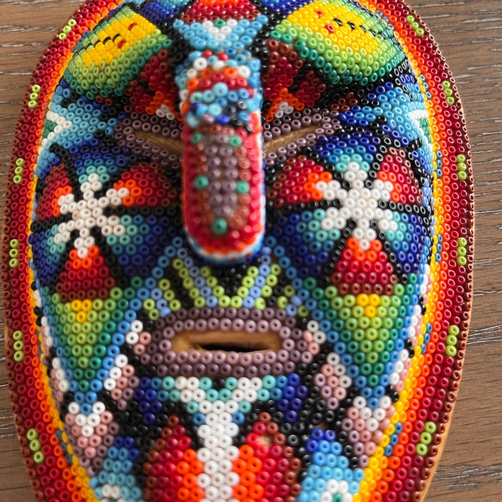 Huichol Beaded Wixárika Folk Art Mask Decor - Picture 5 of 6